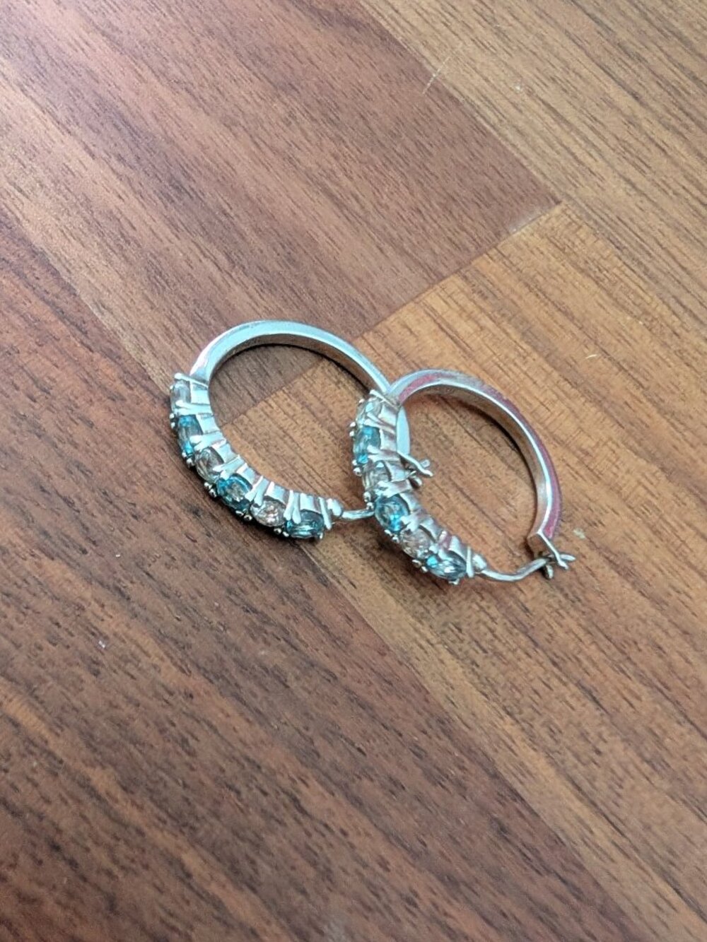 Sterling Silver Light Blue Huggie Earrings with Aquamarine Blue & White Crystals